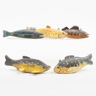 Group of Five American Painted Wood Fish Lures