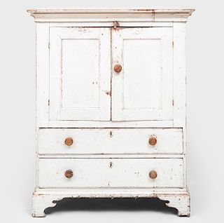 Hudson Valley Small Chippendale White Painted Cupboard 