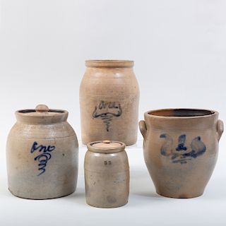 Four American Salt Glazed Stoneware Vessels