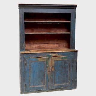 New Jersey Blue Painted Stepback Cupboard