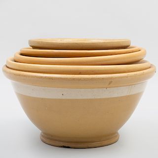 Group of Eight Yellow Ware Pottery Bowls