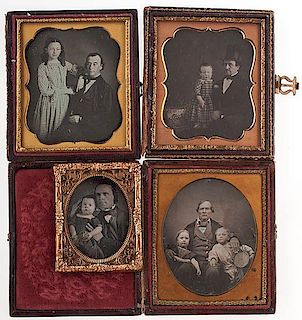 Four Daguerreotypes of Fathers with Their Children 