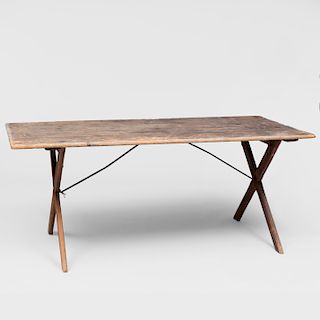 Pine Sawbuck Table with Metal Supports