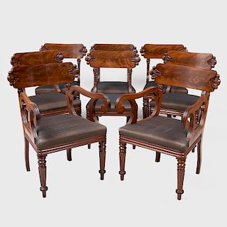 Set of Eight William IV Carved Mahogany Dining Chairs, Possibly American