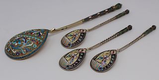 SILVER. Russian Enamel Decorated Silver Spoons.