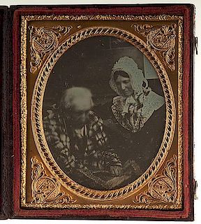 Sentimental Sixth Plate Daguerreotype of a Daughter with Her Ailing Father 