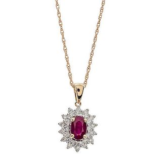 14 Karat Ruby and Diamond Pendant 