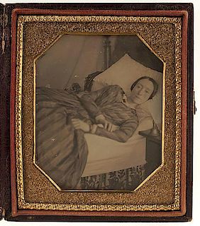 Sixth Plate Daguerreotype of Dying Woman with Invalid's Bell 