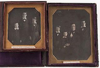 Two Fine Plumbe Daguerreotypes of a Father and His Three Sons, Identified 