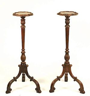 Pair of Baker Stained Wood Jardiniere Stands