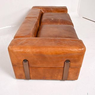Mid-Century Modern Italian Leather Sofa Bed by Tito Agnolli