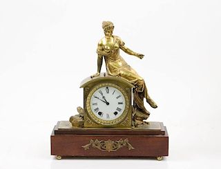 Seth Thomas Gilt Bronze Figural Mantel Clock