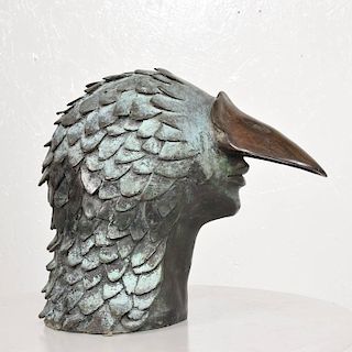 Stunning Brutalist Bronze Sculpture of a Bird-Man's Head, Mexico, 1960s