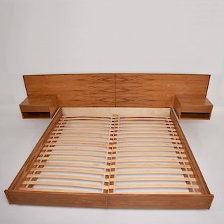 Custom Modern Oak King Size Platform Bed with Floating Nightstands