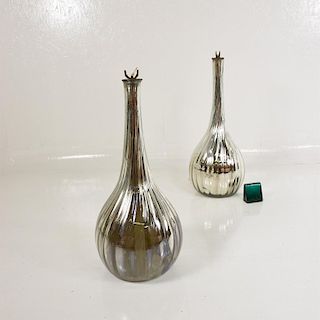 Unique Midcentury Pair of Oversized Fluted Mercury Glass Lamps, Mexico, 1960s