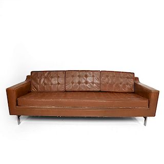 Mid-Century Modern Leather Sofa in the Style of Knoll