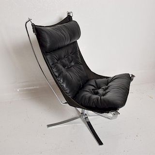 Mid-Century Modern Falcon Chair & Ottoman in Chrome Frame by Sigurd Ressell