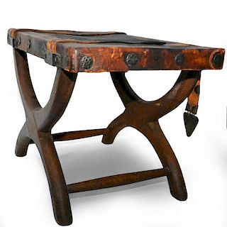 Stool Butaque Miguelito, Mahogany and Leather