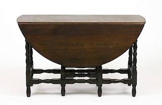 Stained Oak Drop Leaf Gate Leg Table, 20th C.