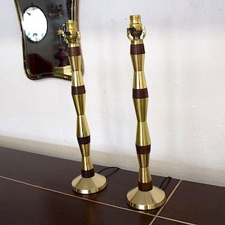 Mid-Century Modern Table Lamps in Brass and Walnut Wood