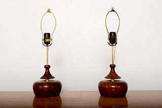 Mid-Century Modern Walnut Pair of Table Lamps