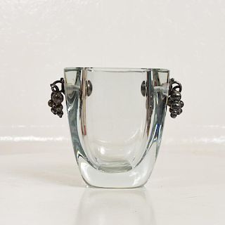Beautiful Strombergshyttan Thick Glass Vase with Silver Grapevine Accents