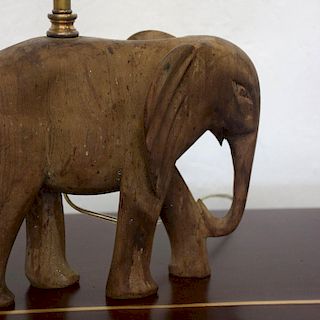 Hollywood Regency Sculptural Wood Elephant Table Lamp