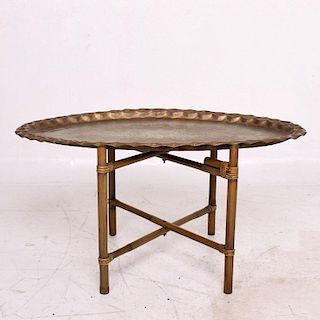 Anglo Indian Brass and Bamboo Coffee Table, Hollywood Regency