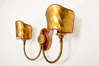 Pair of Italian Wall Sconces with Brass Shield in the Ponti Style
