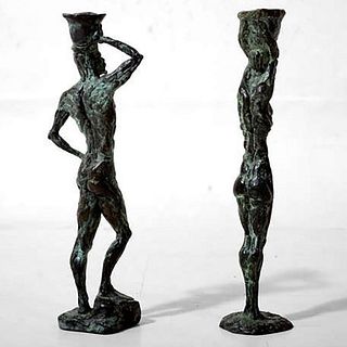 Mid Century Modern Bronze Sculpture Holders After Giacometti