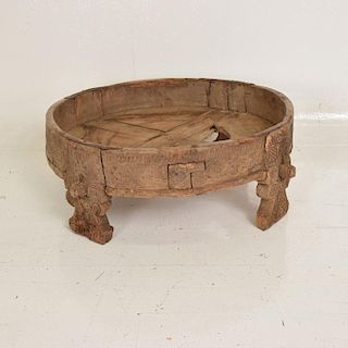 Antique Wood Planter Base for Outdoor Patio, Rice Washer Table