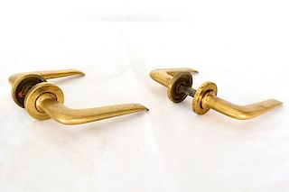 Pair of Italian Door Handles in Solid Brass