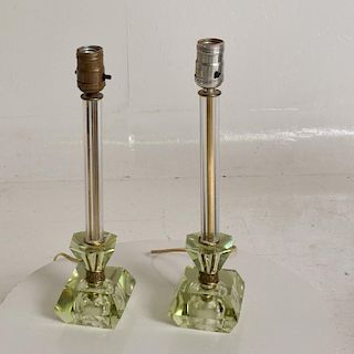 Hollywood Regency Era Crystal Table Lamps with Light Green Color, Set of 2