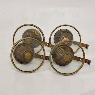 Set of Four Midcentury Italian Circular Brass and Glass Coat Racks, 1950s