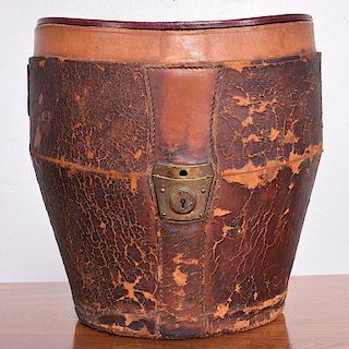 Antique Distressed Luggage Leather Hat Box, 1800s