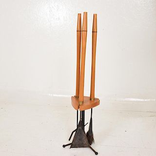 Mid-Century Modern Fire Tool Set Maple Iron after Arthur Umanoff