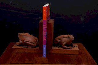 Frogs Bookends Hand-Carved in Mahogany