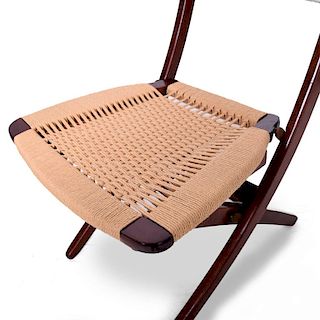 Mid-Century Danish Modern Rope Folding Chairs Wegner Style