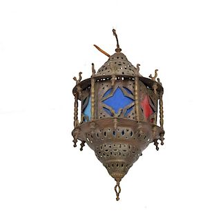 Moroccan Vintage Moorish Pierced Brass Hanging Lamp