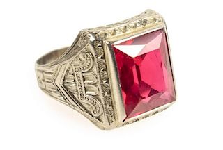 Vintage Men's White Gold & Synthetic Ruby Ring