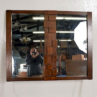 Mid-Century Modernist Brutalist Walnut Mirror by Lane