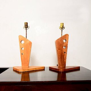 Midcentury Atomic Wooden Table Lamps by Georg Gin, 1950s