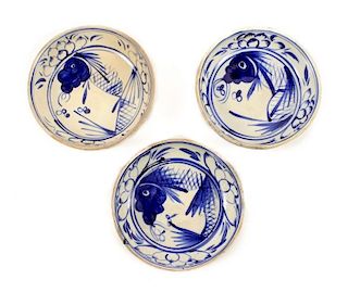 Set of 3 Blue Onion Stoneware Serving Bowls