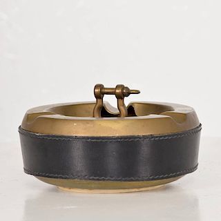 Hermes Style Brass and Leather Ashtray, Italy, 1960s