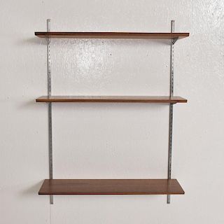 Mid-Century Modern Bookcase Shelving Wall Unit, One Bay, Walnut & Aluminum Eames