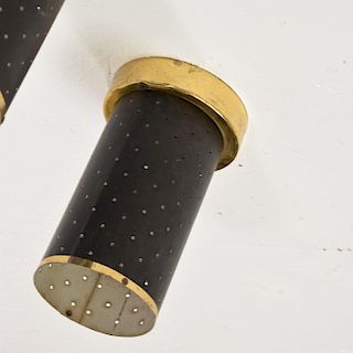 Mid-Century Modern Pair of Wall or Ceiling Sconces in Black & Brass, Lightolier