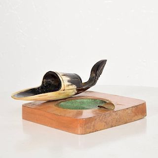 Richard Rohac Horn Pipe Holder-Stand with Brass Ashtray, Austria, 1950s