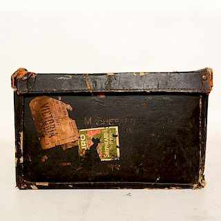 Vintage Travel Case / Box in Black Canvas with Leather Handle