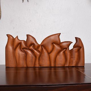 Abstract Wood Sculpture the Last Supper Signed Victor Rozo
