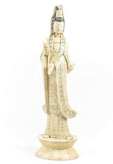 Chinese Carved Bone Guanyin Sculpture